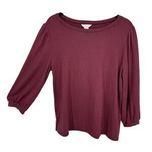 Caslon Super Soft 3/4 Puff Sleeve Top Size Medium Crewneck Purple Pullover